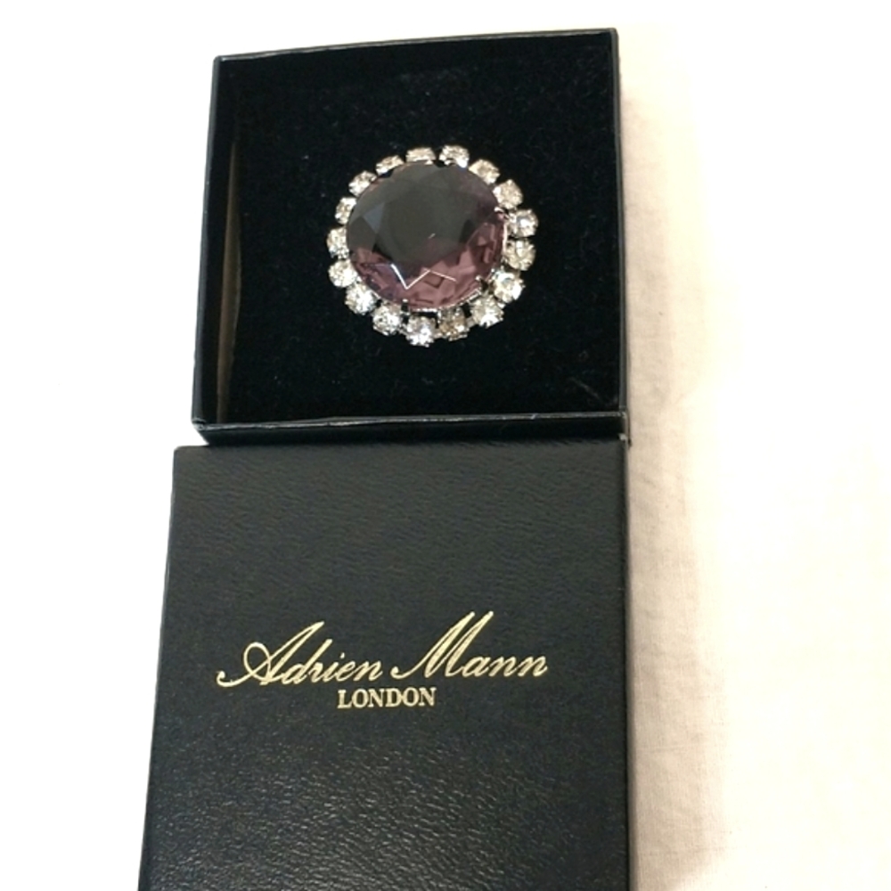 Adrien Mann London broach, pin, purple & clear. EUC Texas estate sale find.